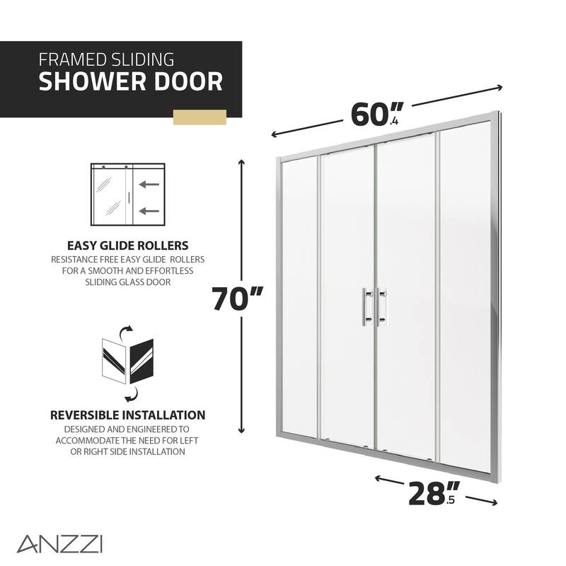 Romance Series 59 to 60 in. x 70 in. H Sliding Framed Shower Door in Multiple Finishes with Tsunami Guard Tempered Clear Glass
