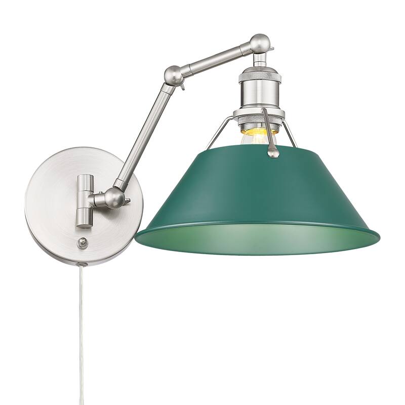 Yep by Golden Lighting Orwell 1-light Swing Arm Wall Lamp in Pewter and Pine Green shade - 1 Light Articulating Wall Sconce