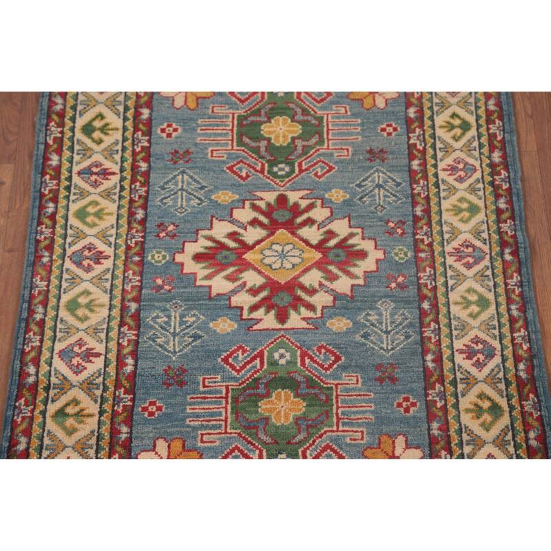 Light Blue Kazak Oriental Foyer Rug Hand-Knotted Wool Carpet - 2'10" x 4'1"