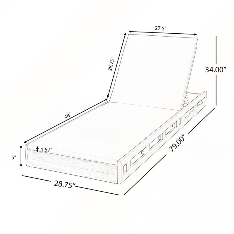 Acacia Wood Adjustable Reclining Chaise Lounge Outdoor Patio