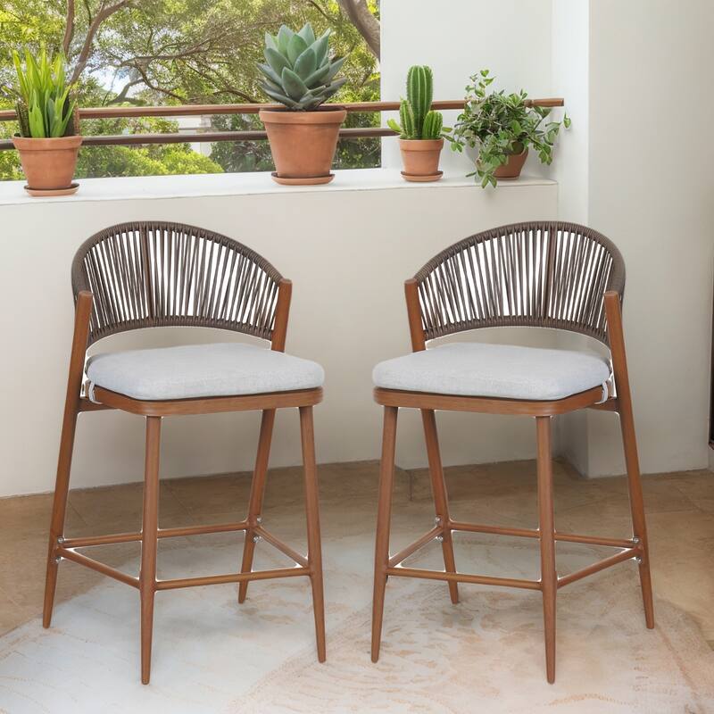 Christopher Knight Home - Beverly Durable Outdoor Counter Stools with Scallop Backrest, Set of 2 - Teak Finish+Aluminum