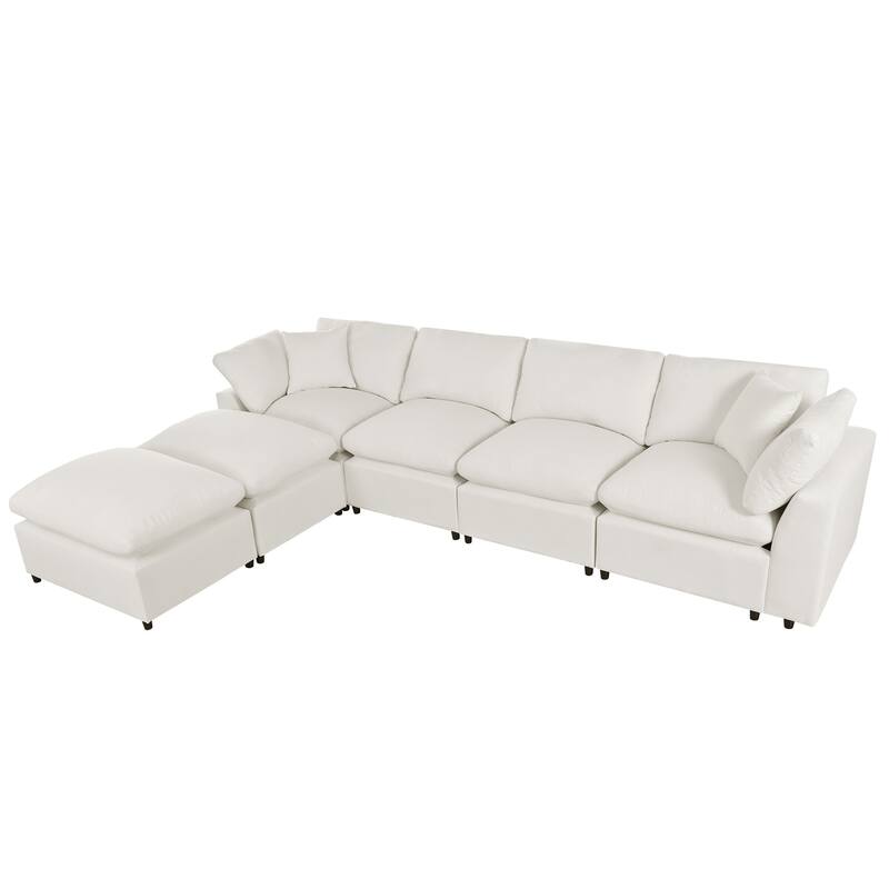 Large U-Shape Sectional Sofa with 4 Pillow, 6 Seat Modern Sofa with Removable Ottomans Upholstered Deep Seat Couches