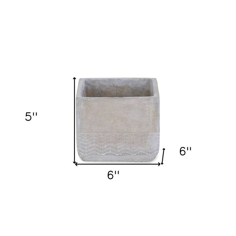 HomeRoots 6" Light Gray Geometric Cement Indoor Outdoor Rectangular Pot Planter
