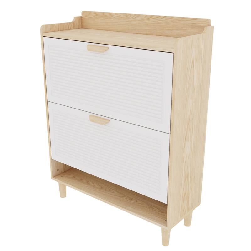 31.5" Shoe Storage Cabinet with 2 Flip Drawers and Solid Wood Legs