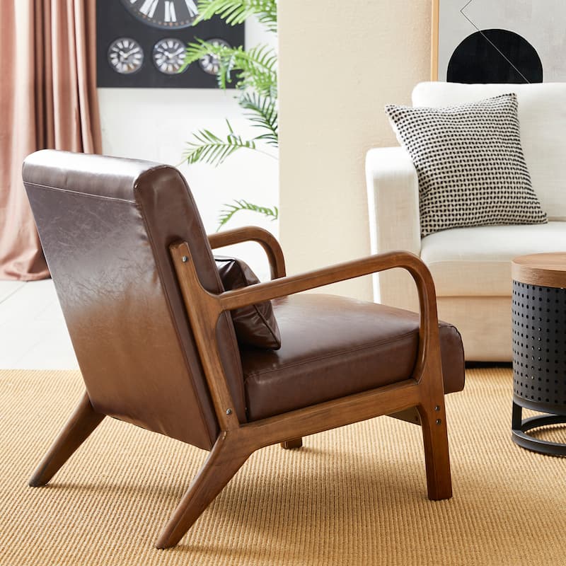 Glitzhome 30.75"H Mid-Century PU Leather Armchair with Ottoman Set