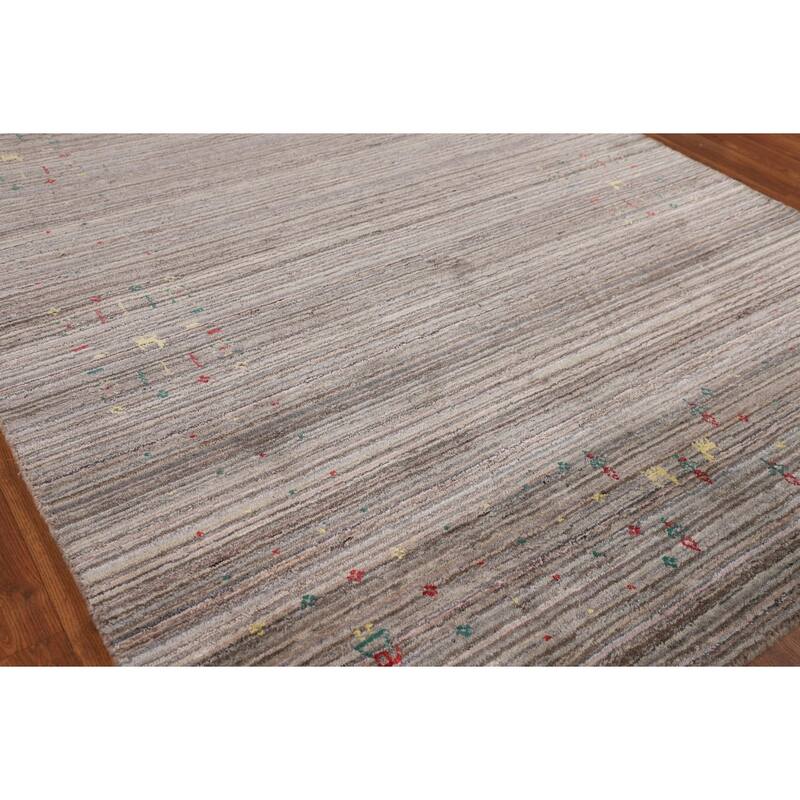 Earth Tone Striped Gabbeh Indian Area Rug Hand-Knotted Wool Carpet - 4'11" X 8'0"