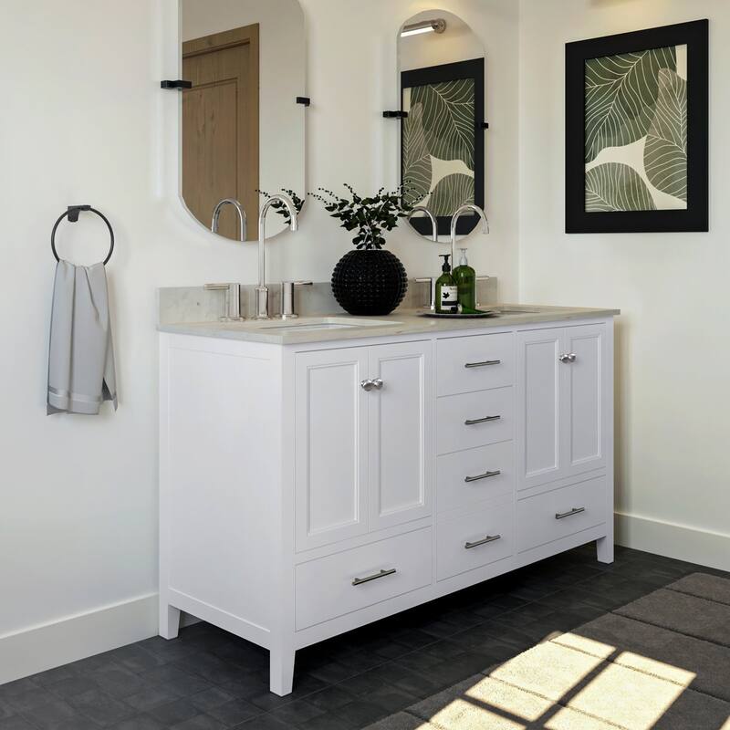 222 Fifth Park Slope 60" Double Bathroom Vanity Set, White, Engineered Stone Top