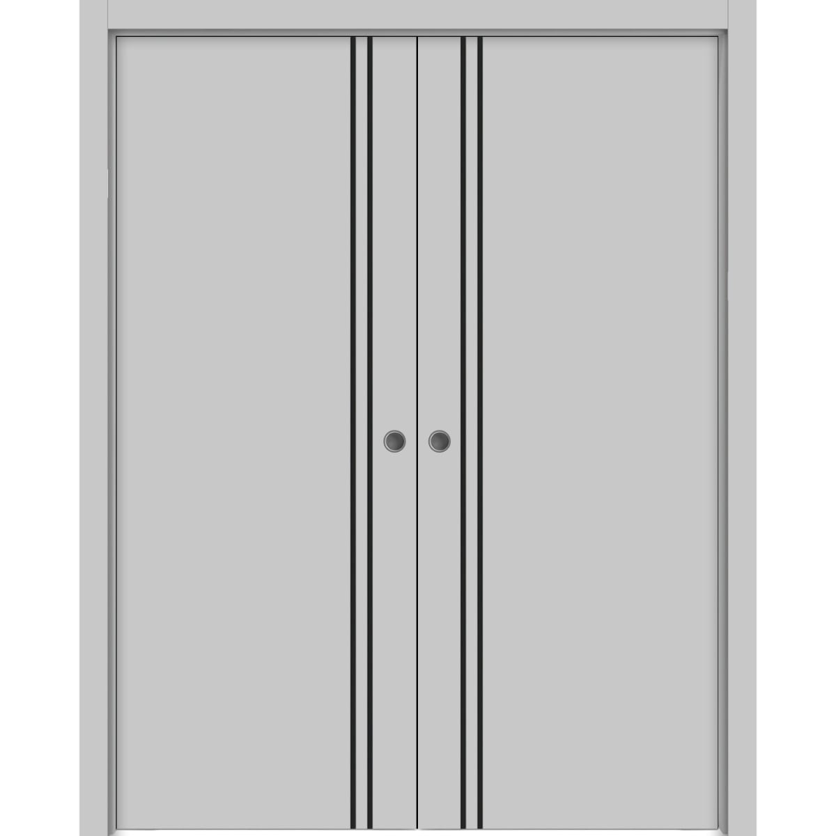 French Double Pocket Doors 36x80 Planum 0016 Grey Matte Kit Trims Rail