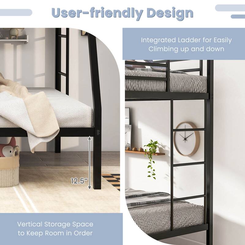 Costway Twin Over Full Metal Bunk Bed with Integrated Ladder - See Details