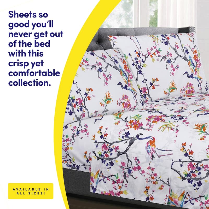 Sweet Home Collection Botanical 4 Piece Printed Sheet Set, Double Brushed Microfiber