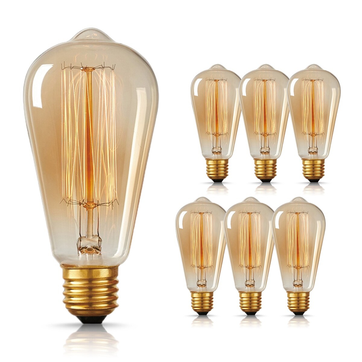 6 Pack Vintage Edison Light Bulbs 2700K E26 Base 60W Amber Glass Filament ST64 Bulb Antique Style Warm White 4.45 in. Bed Bath Beyond 37904343