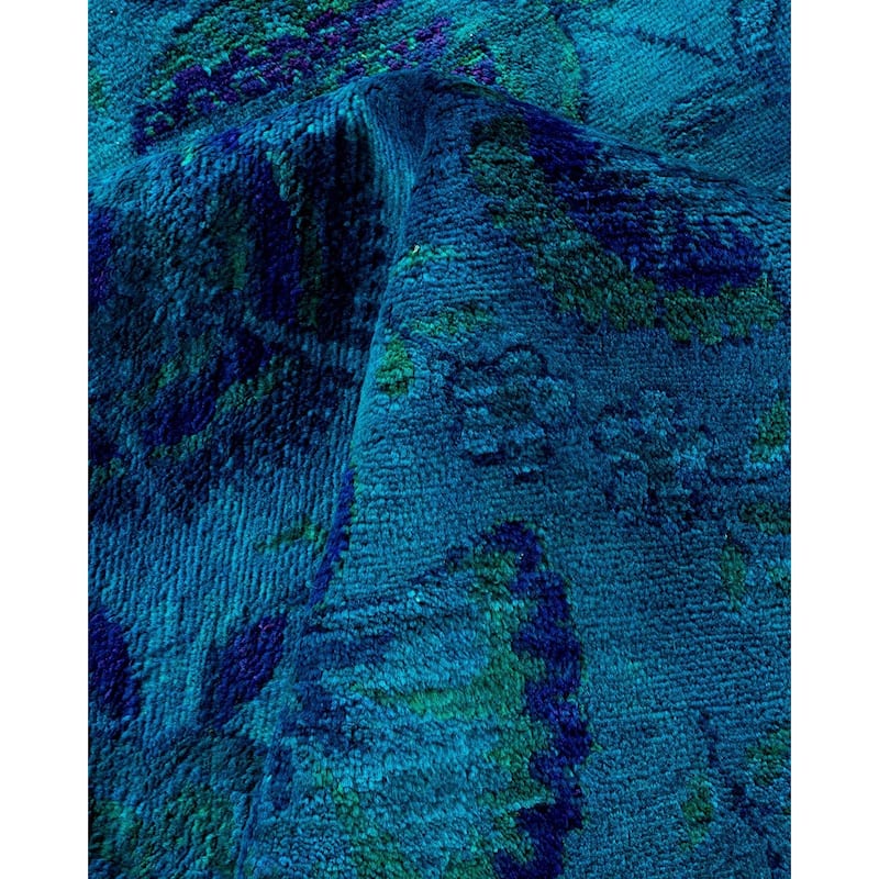 Overton Hand Knotted Wool Vintage Inspired Modern Contemporary Overdyed Blue Area Rug - 9' 1" x 12' 3"