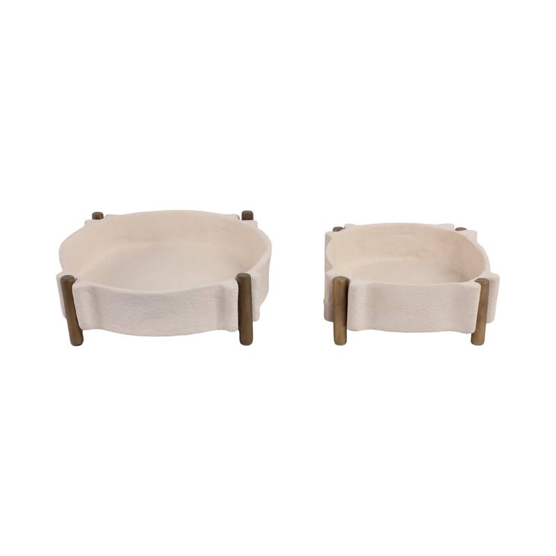 Pottery Decorative Tray Sculptural Round Design (Set of 2) - 4" Brown - 14" x 14" x 4"