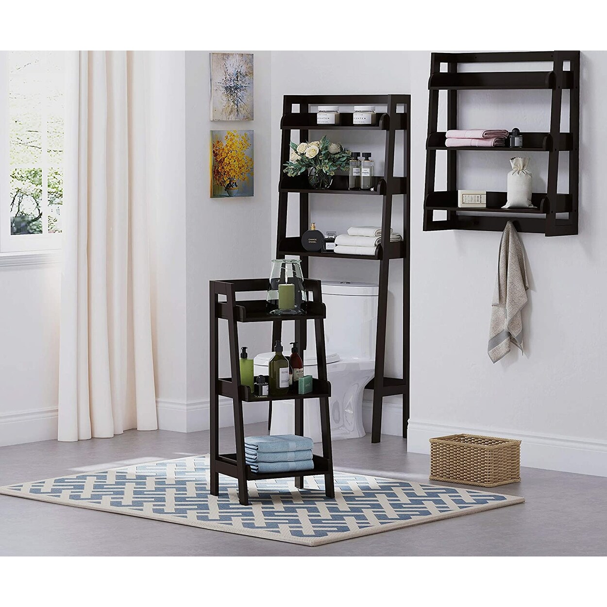 UTEX 3-Tier Ladder Shelf, Bathroom Shelf Freestanding, 3-Shelf