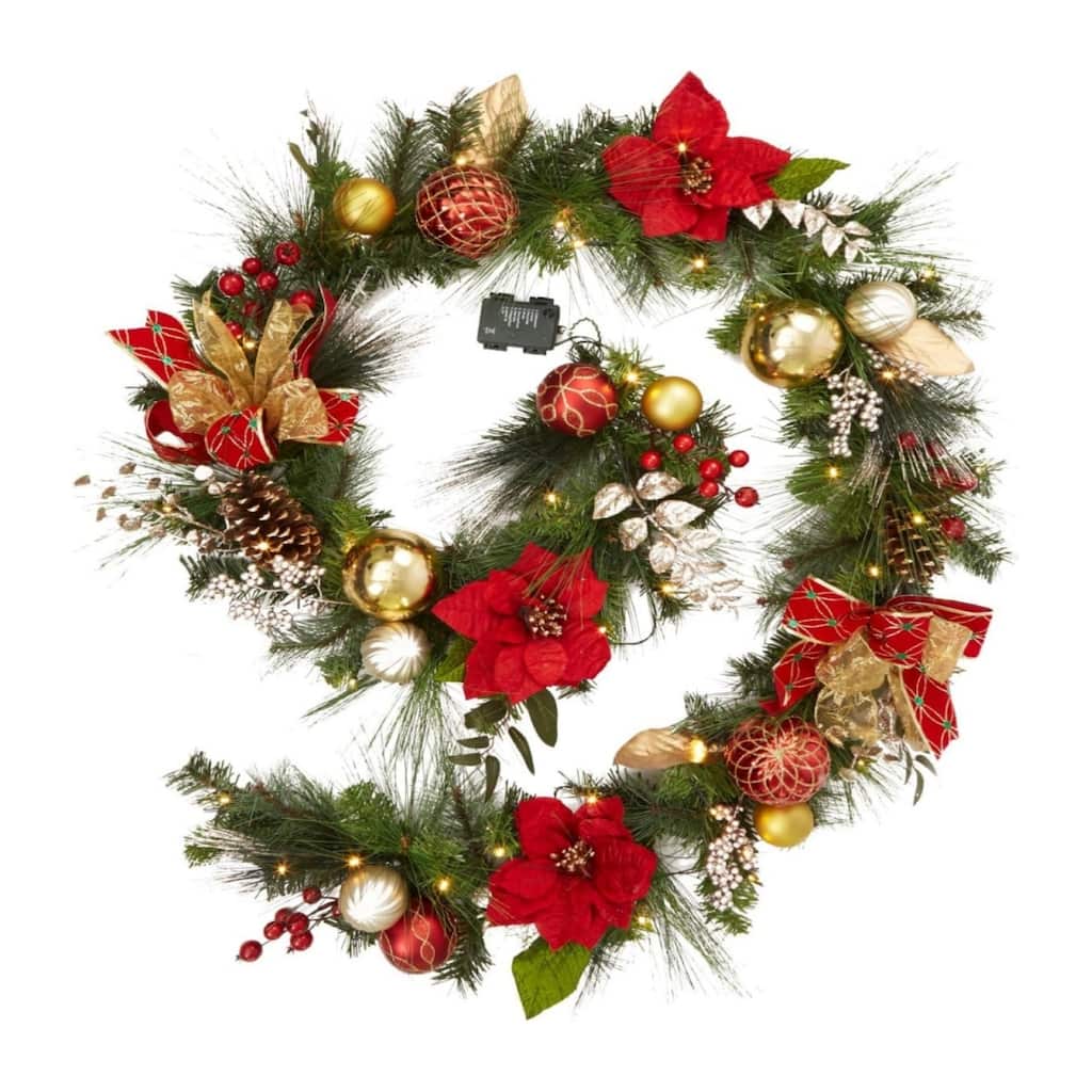 9-Ft Pre-Lit Indoor/Outdoor Battery-Powered Artificial Christmas Wreath With Timer - N/A