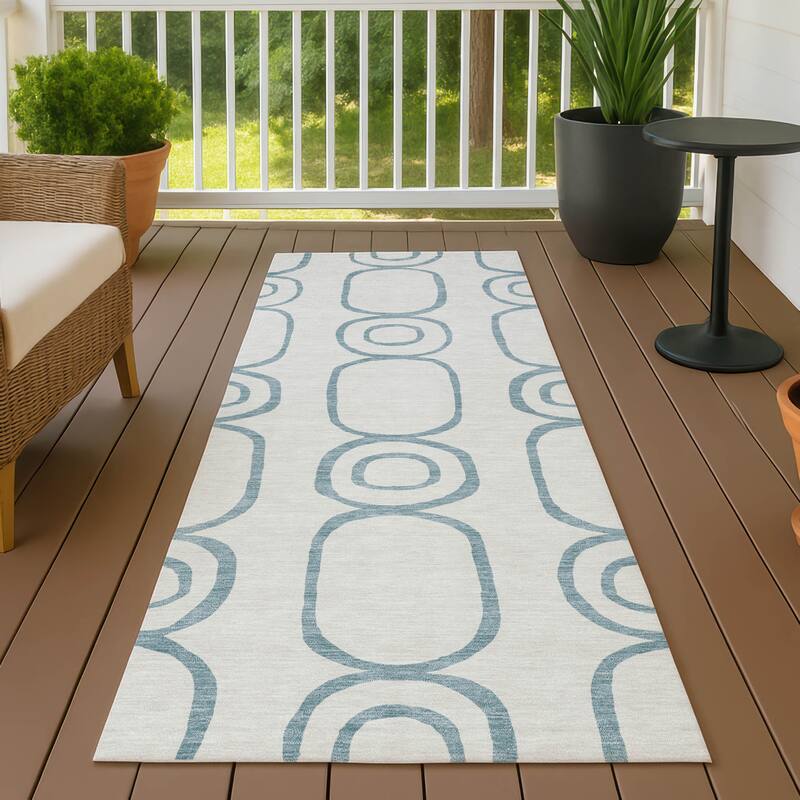 Machine Washable Indoor/ Outdoor Modern Vibe Chantille Rug - Teal - 2'3" x 7'6"