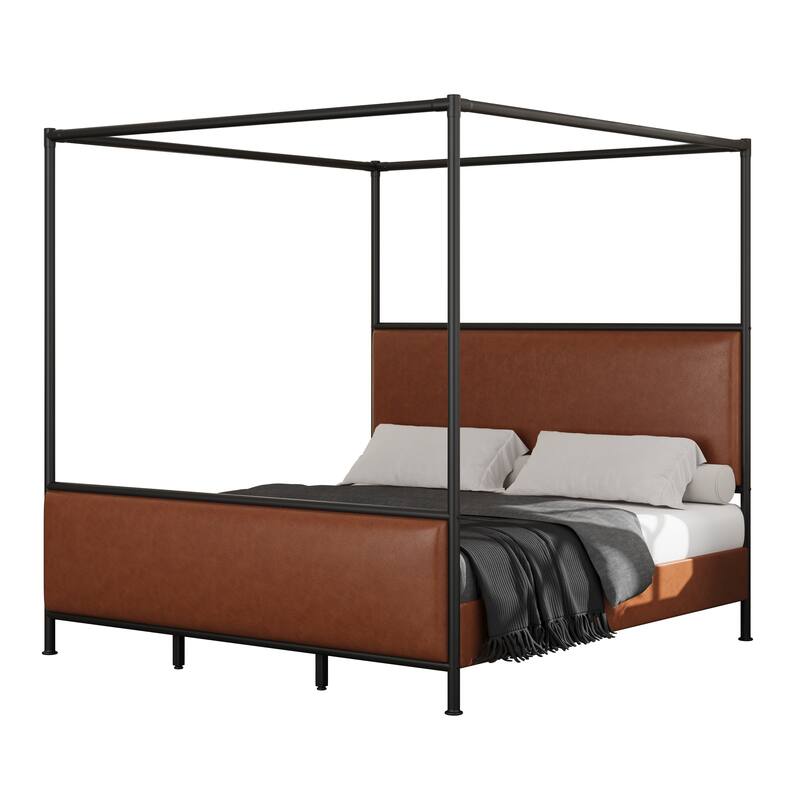 Christopher Knight Home - Alice Modern PU Upholstered King Canopy Bed Frame with Iron Legs