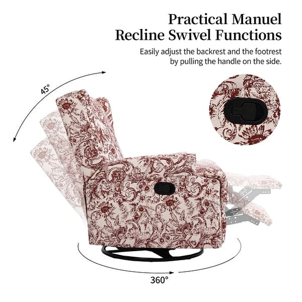 dimension image slide 4 of 5, 29'' W Pattern Swivel Manual Push Back Recliner Chair Set of 2