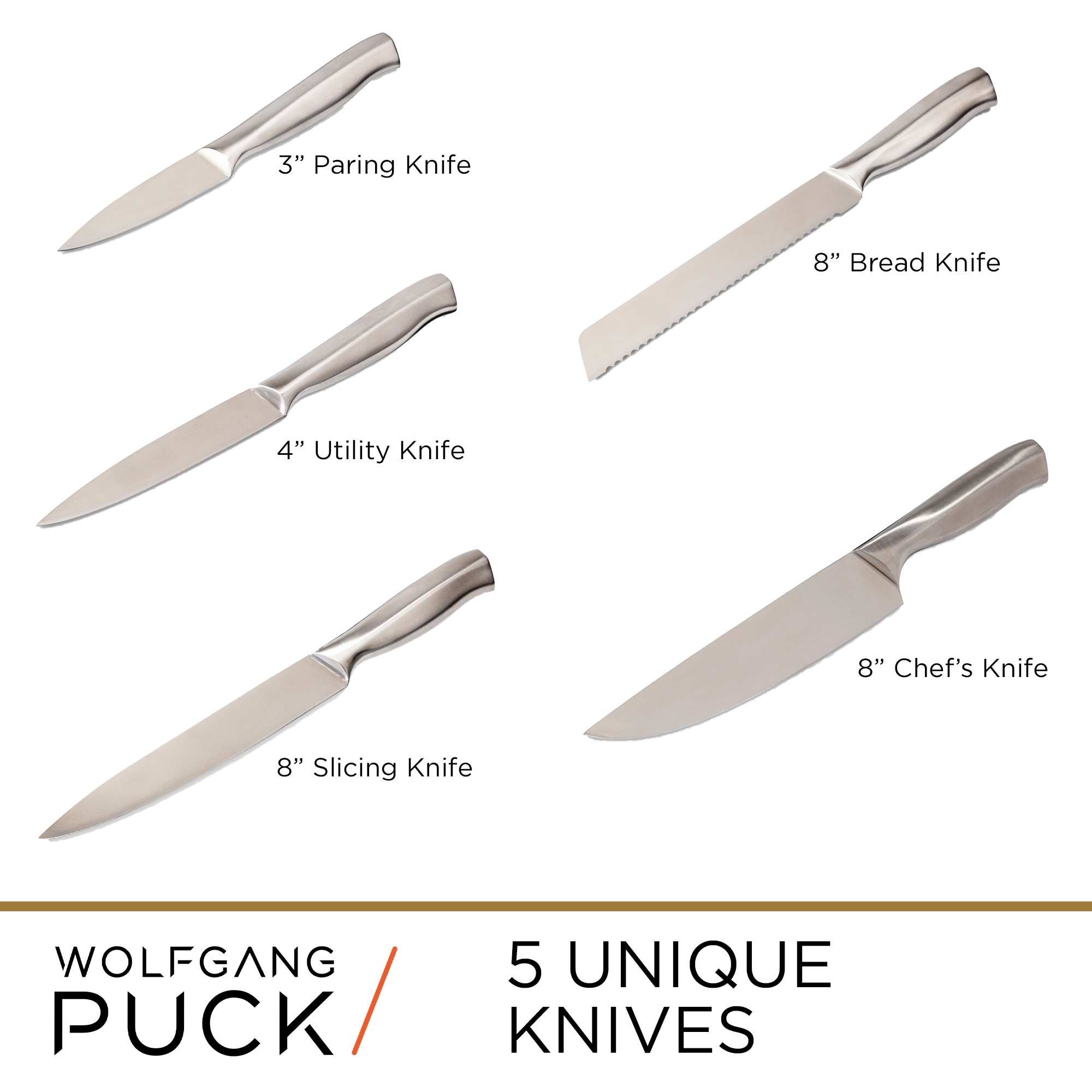 Wolfgang Puck 6 Piece Stainless Steel Knife Set with Knife Block