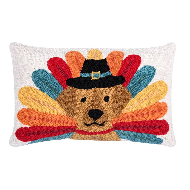 Turkey Dog Hooked Pillow