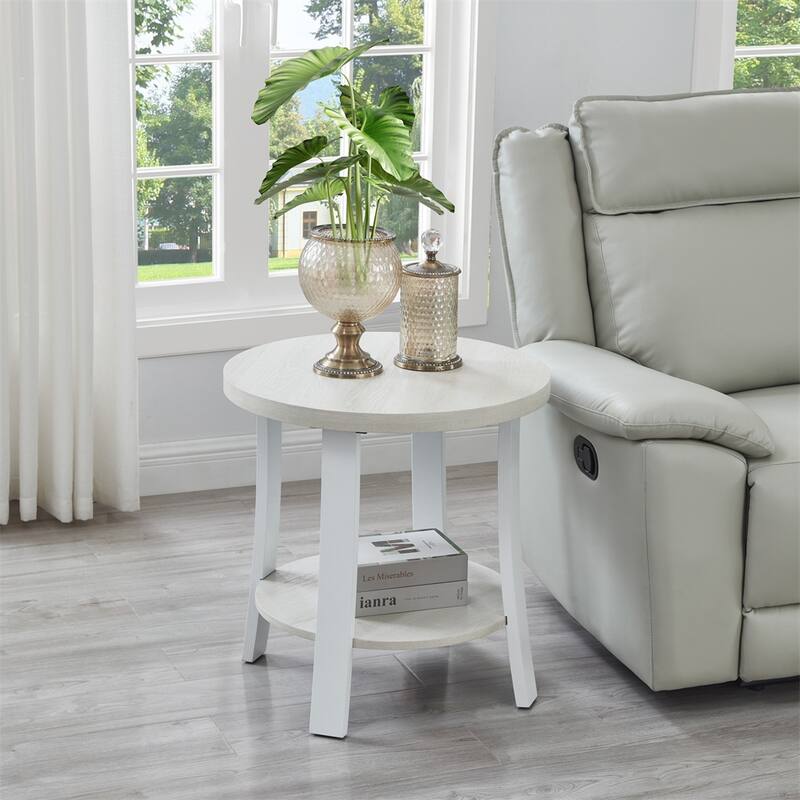 Contemporary Round Wood Shelf End Table - White