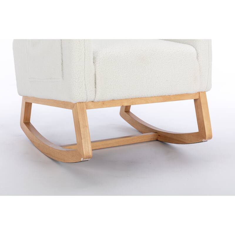 Ivory Modern 38" High Back Upholstered Rocking Chair with Wood Legs and Packet