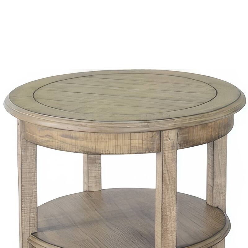 24 in. Light Brown Round Wood End Table, Sturdy Build End Side Table for Living Rooms