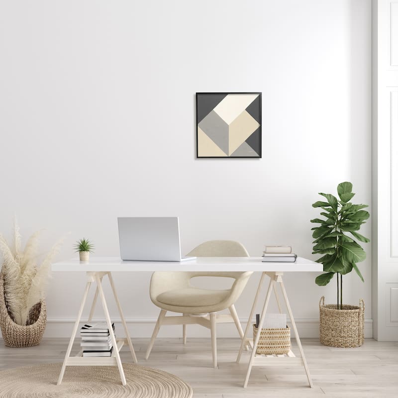 Stupell Geometric Shape Arrangement Abstract Grey Beige Heart Framed Wall Art