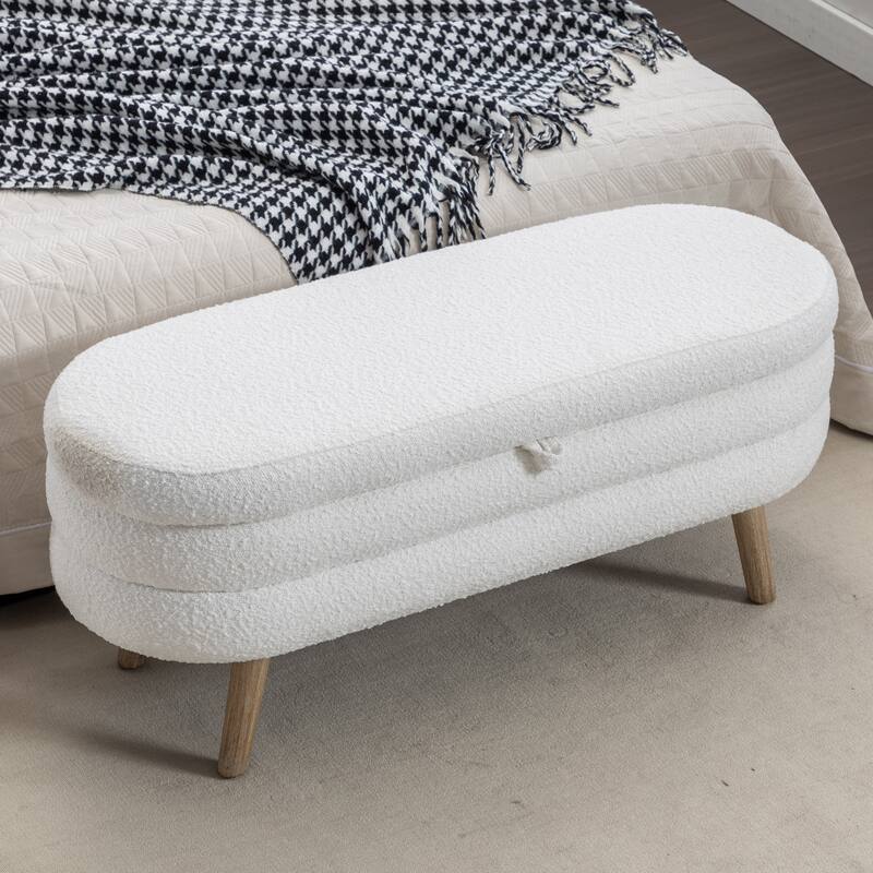 Upholstered Storage Bench with Wooden Legs
