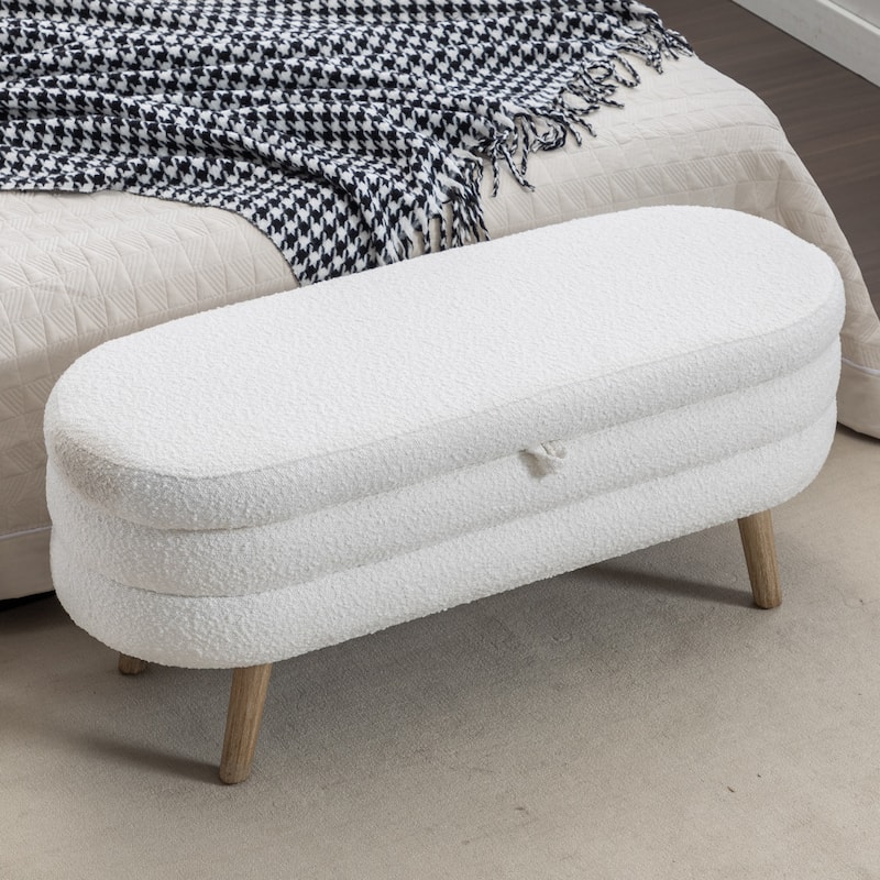 Velvet Fabric Storage Bench Bedroom Bench With Wood Legs For Living Room Bedroom