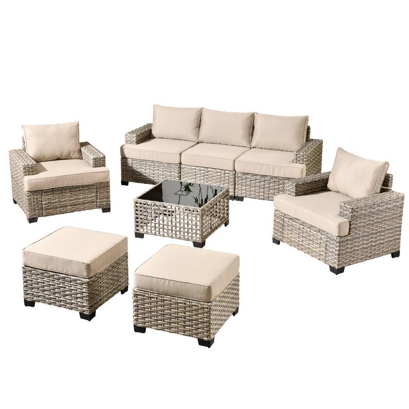 HOOOWOOO 8-piece Outdoor Sofa Patio Wicker Furniture Sectional Set with Coffee Table