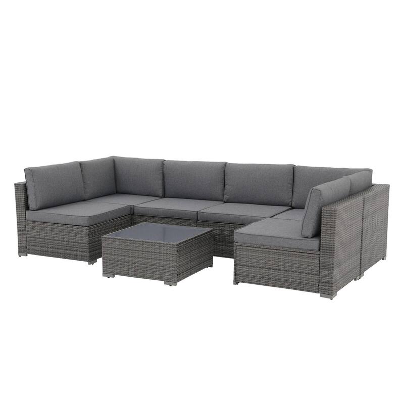 7 pieces Patio Wicker Sectional Sofa Set with Cushions