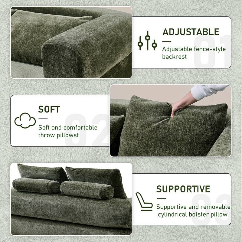 Modern Chenille Convertible Sofa Bed Queen Size Split Back Design