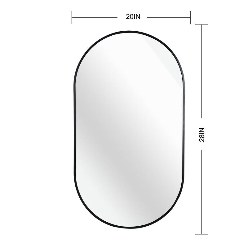 Black Metal Oval Wall Mirror with Brushed Frame and Shatterproof Glass - 20" W x 28" H