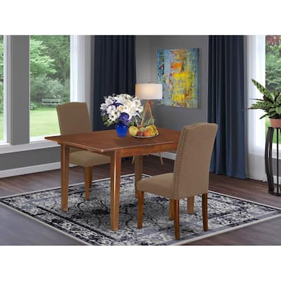 Rectangular Dining Table Set - 3pc Table & 2 Parsons Chairs - Dark Coffee Linen Fabric - 42" to 53.5"