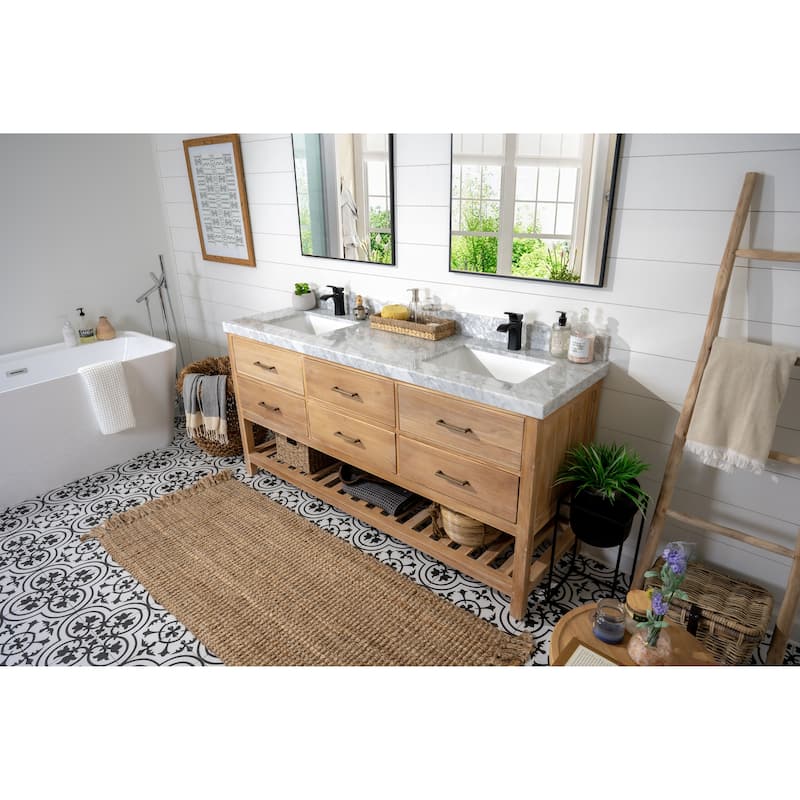 Willow Collections 72 in. W x 22 in. D Parker Solid Teak Double Sink Bathroom Vanity with Countertop