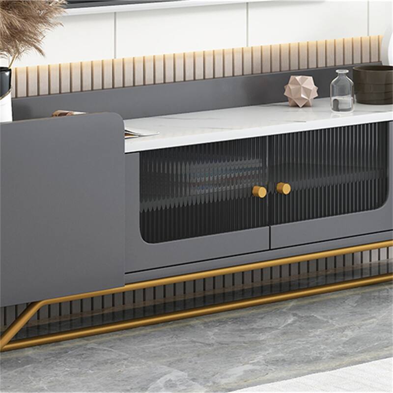TV Stand, Entertainment Center with Fluted Glass, for TVs Up to 70"