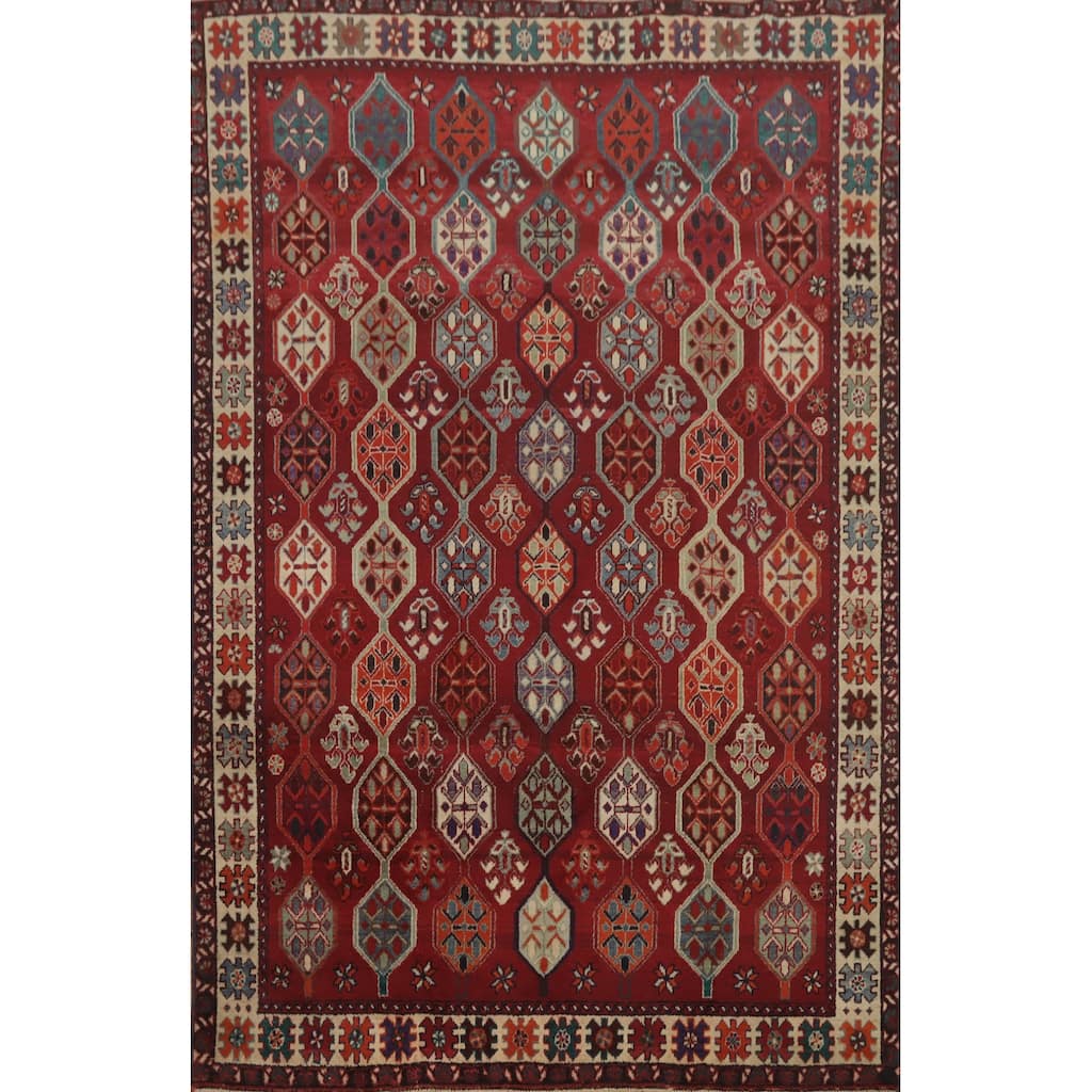 Hand Knotted Oriental 100% Wool Carpet Traditional All-Over Red Shiraz Area Rug - 9' 5'' X 6' 5''