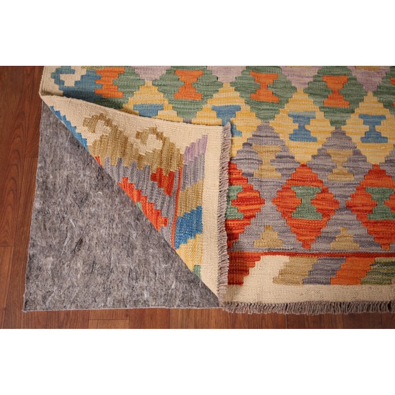Geometric Kilim Oriental Area Rug Hand-Woven Wool Carpet - 5'2"x 6'6"