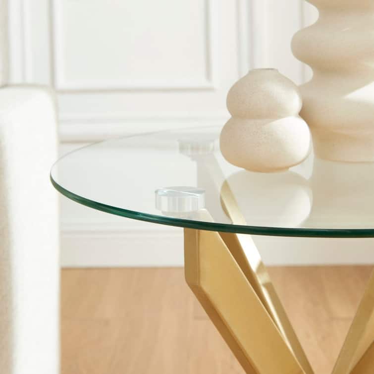 19.7" End Table With Glass Top
