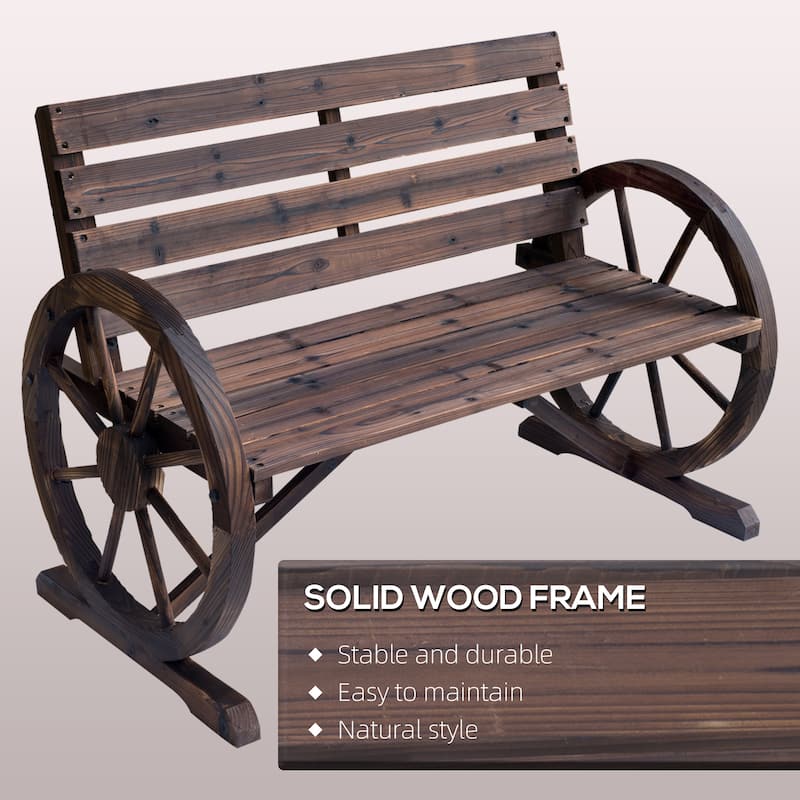 Outsunny Outdoor Patio Wagon Wheel Wooden Bench Chair
