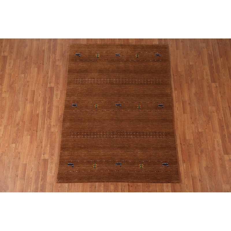 Brown Animals Tribal Gabbeh Oriental Area Rug Wool Carpet - 4'8"x 6'6"