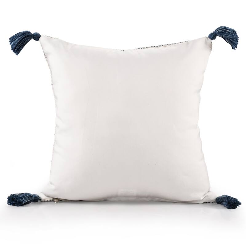 Sevita Hand-Woven Medium Ivory/Blue Geometric Polyester Indoor/Outdoor Throw Pillow
