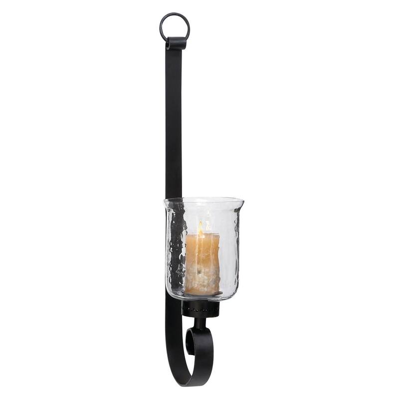 Metal Scroll Handmade Pillar Wall Sconce - Black - Roche River Decor - 7"W x 9"L x 31"H
