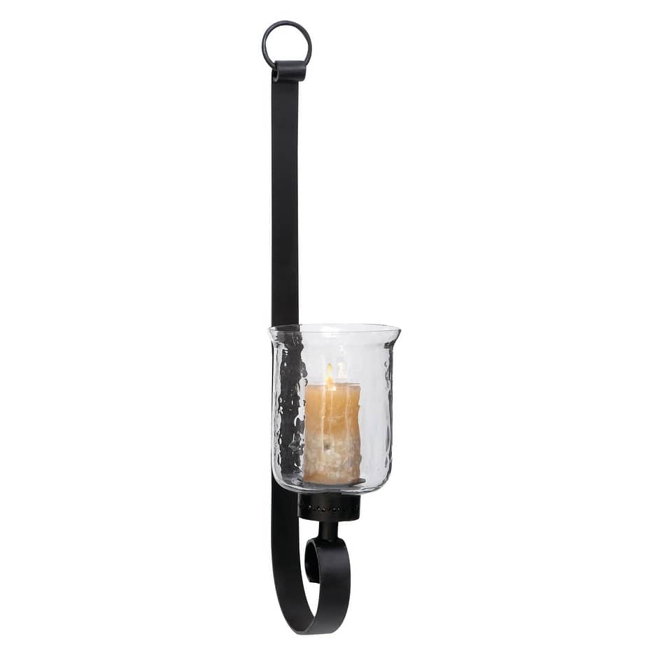Metal Scroll Handmade Pillar Wall Sconce - Black - Roche River Decor - 7"W x 9"L x 31"H