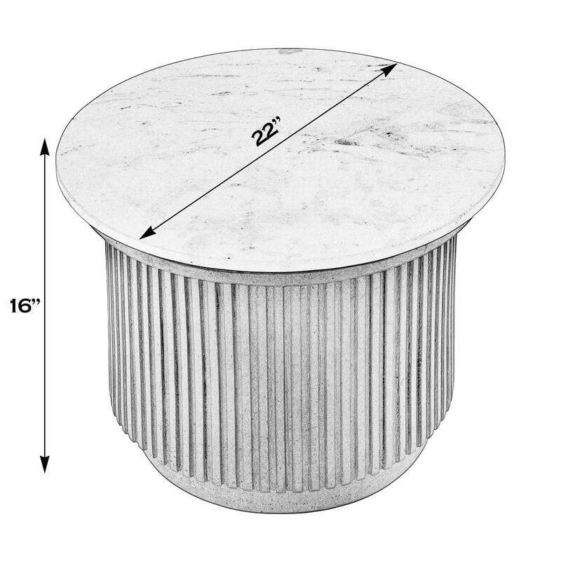 Georgia 22 in. W Round Wood and Marble Ribbed Side Table