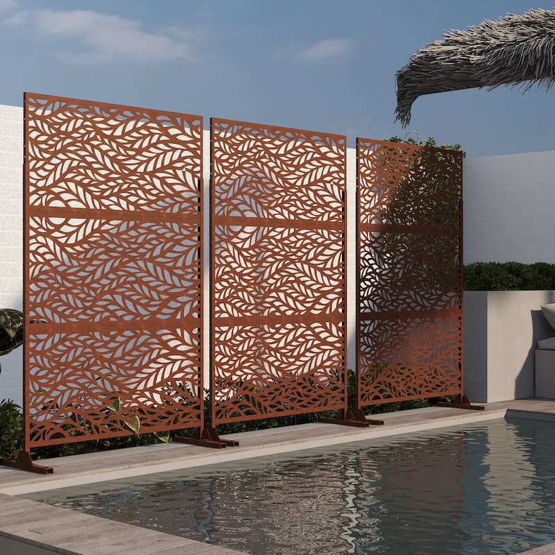 Outdoor Privacy Screen with Stand for Patio Garden Metal Fence