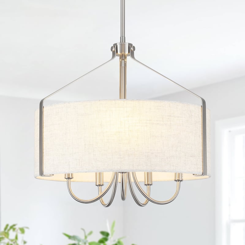 18.35inch 5-Light Modern Adjustable Height Chandelier Metal Frame with Shade for Multiple Spaces - Nickel