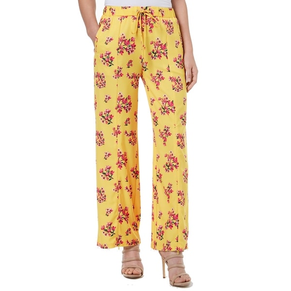 XOXO Yellow Pink Women's Size 4 Stretch Floral Printed Pants