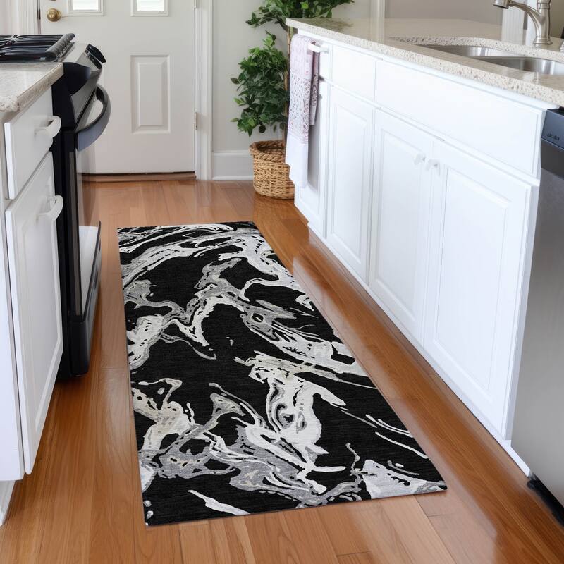 Premium Washable Super Soft Abstract Thrust Mayfield Rug - Black - 2'3" x 7'6"